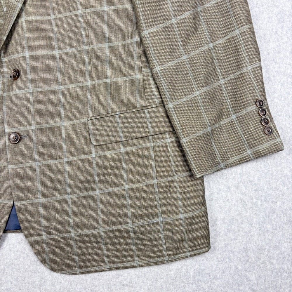 Jos. A. Bank 1905 Slim Fit Blazer 46R Brown Windowpane Linen Wool Sport Coat - Picture 3 of 11